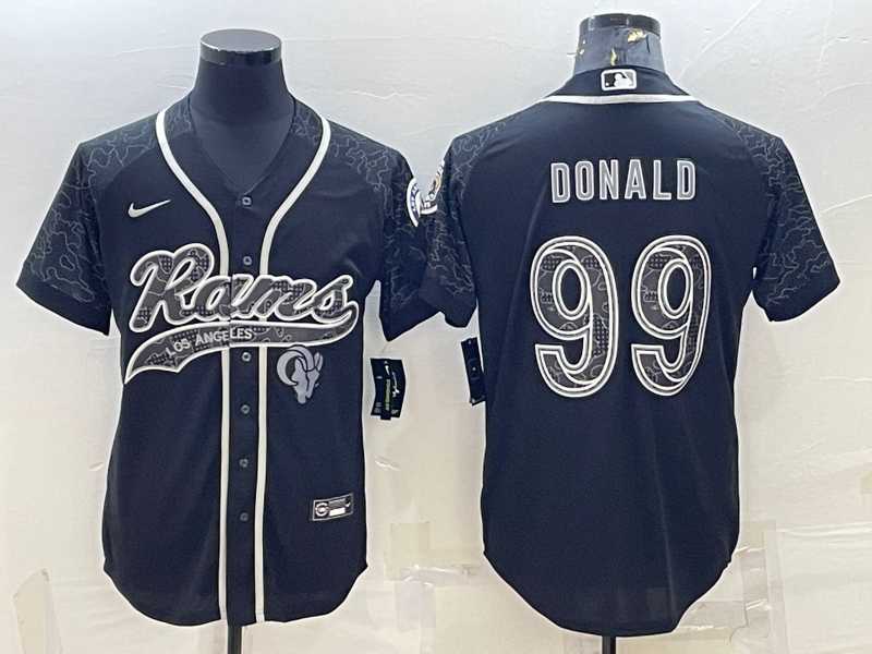 Mens Los Angeles Rams #99 Aaron Donald Black Reflective With Patch Cool Base Stitched Baseball Jersey